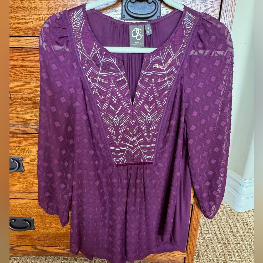 Anthropologie mid length sleeve burgandy/plum blouse